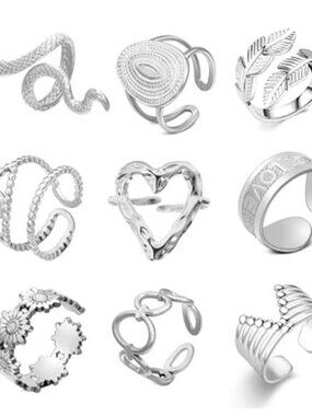 Stainless Steel Rings Set 8 Pack for Women Silver Aesthetic Jewelry